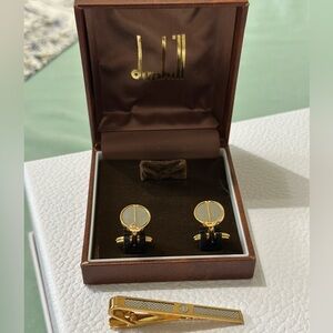 Authentic Dunhill Gold and Silver Cufflinks with Tie Clip
